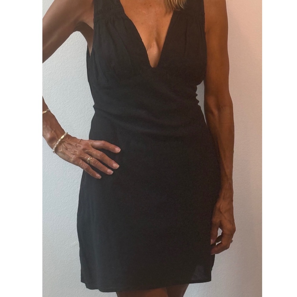 Free People Black Cotton Linen V-Neck Open Back Mini Dress Size Medium